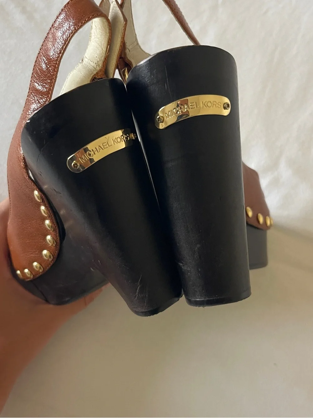 Vintage Michael Kors Brown Leather Platform Slingback Heels